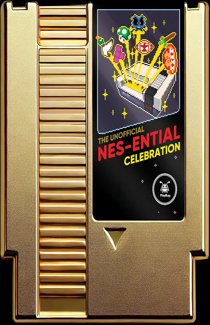 The NES-ential Celebration book: a gold NES cartridge cover
